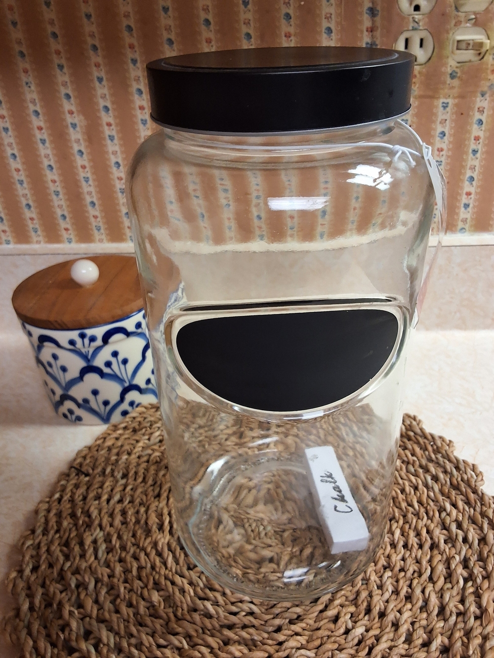NWT CIRCLEWARE Glass Pantry Jar with Black Lid and Chalk Label